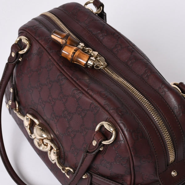 Very Good Condition GUCCI Gucci Guccisima Mini Boston Handbag 159398 Shoulder Bamboo Horsebit Leather Wine Red Used 4a002047