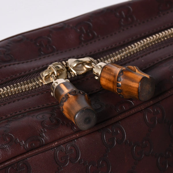 Very Good Condition GUCCI Gucci Guccisima Mini Boston Handbag 159398 Shoulder Bamboo Horsebit Leather Wine Red Used 4a002047