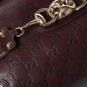 Very Good Condition GUCCI Gucci Guccisima Mini Boston Handbag 159398 Shoulder Bamboo Horsebit Leather Wine Red Used 4a002047