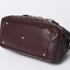 Very Good Condition GUCCI Gucci Guccisima Mini Boston Handbag 159398 Shoulder Bamboo Horsebit Leather Wine Red Used 4a002047