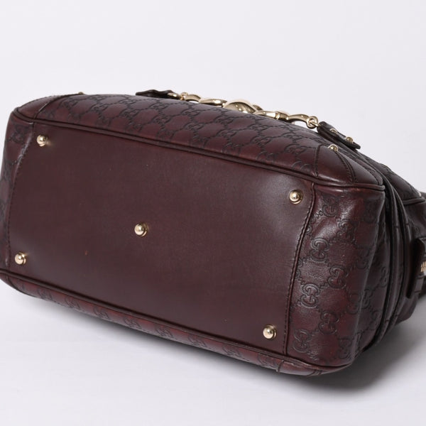 Very Good Condition GUCCI Gucci Guccisima Mini Boston Handbag 159398 Shoulder Bamboo Horsebit Leather Wine Red Used 4a002047