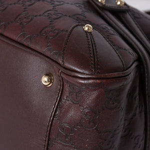 Very Good Condition GUCCI Gucci Guccisima Mini Boston Handbag 159398 Shoulder Bamboo Horsebit Leather Wine Red Used 4a002047