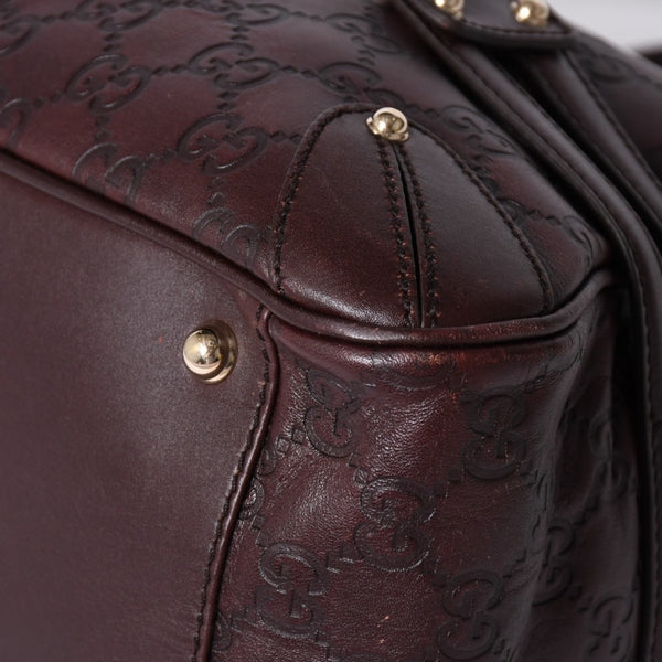 Very Good Condition GUCCI Gucci Guccisima Mini Boston Handbag 159398 Shoulder Bamboo Horsebit Leather Wine Red Used 4a002047