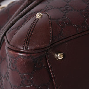 Very Good Condition GUCCI Gucci Guccisima Mini Boston Handbag 159398 Shoulder Bamboo Horsebit Leather Wine Red Used 4a002047