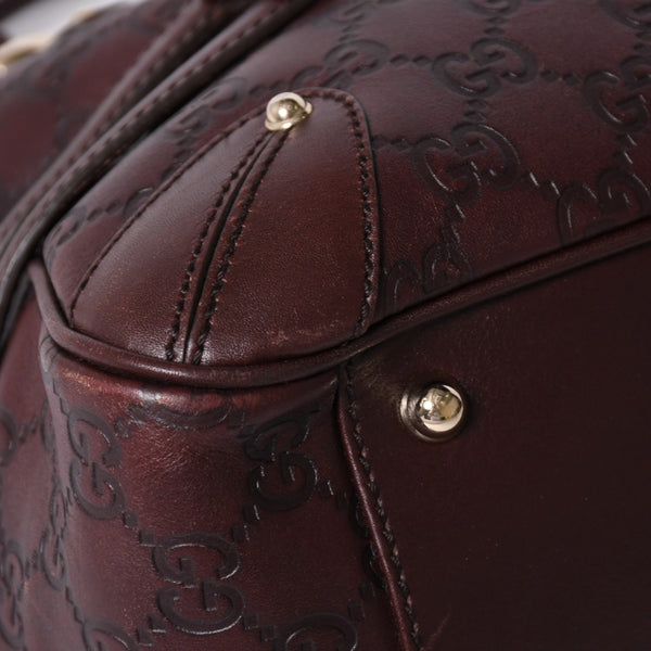 Very Good Condition GUCCI Gucci Guccisima Mini Boston Handbag 159398 Shoulder Bamboo Horsebit Leather Wine Red Used 4a002047