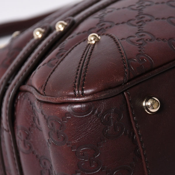 Very Good Condition GUCCI Gucci Guccisima Mini Boston Handbag 159398 Shoulder Bamboo Horsebit Leather Wine Red Used 4a002047