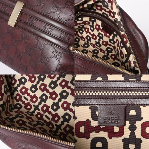 Very Good Condition GUCCI Gucci Guccisima Mini Boston Handbag 159398 Shoulder Bamboo Horsebit Leather Wine Red Used 4a002047