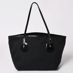 極美品 GUCCI グッチ GGキャンバスジョリートートバッグ ブラック パテントレザー ハンドバッグ 211976 ゴールド金具 中古 4a002065