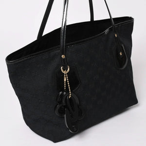 極美品 GUCCI グッチ GGキャンバスジョリートートバッグ ブラック パテントレザー ハンドバッグ 211976 ゴールド金具 中古 4a002065