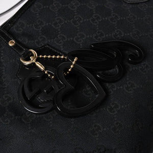 極美品 GUCCI グッチ GGキャンバスジョリートートバッグ ブラック パテントレザー ハンドバッグ 211976 ゴールド金具 中古 4a002065
