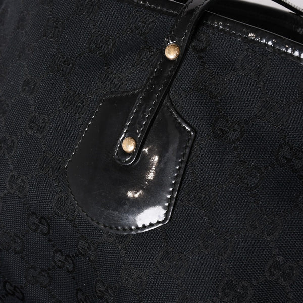 極美品 GUCCI グッチ GGキャンバスジョリートートバッグ ブラック パテントレザー ハンドバッグ 211976 ゴールド金具 中古 4a002065