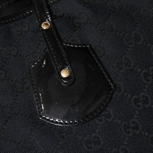 極美品 GUCCI グッチ GGキャンバスジョリートートバッグ ブラック パテントレザー ハンドバッグ 211976 ゴールド金具 中古 4a002065