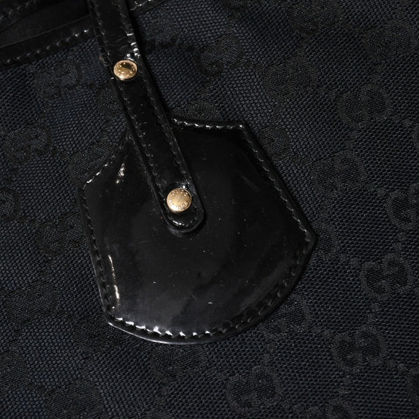 極美品 GUCCI グッチ GGキャンバスジョリートートバッグ ブラック パテントレザー ハンドバッグ 211976 ゴールド金具 中古 4a002065