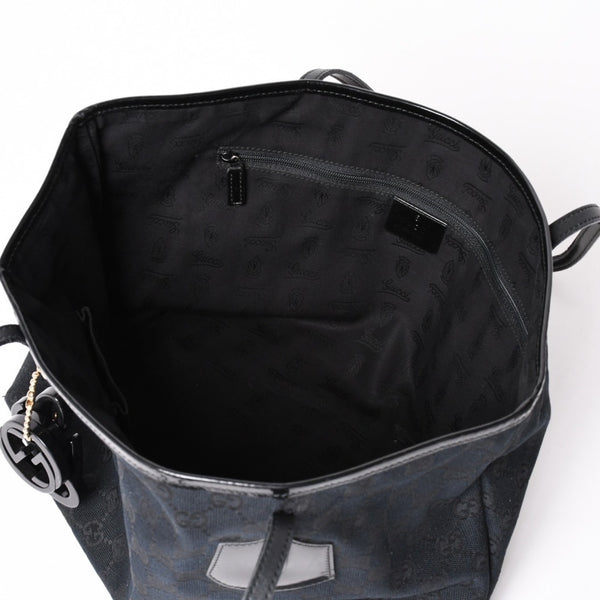 極美品 GUCCI グッチ GGキャンバスジョリートートバッグ ブラック パテントレザー ハンドバッグ 211976 ゴールド金具 中古 4a002065