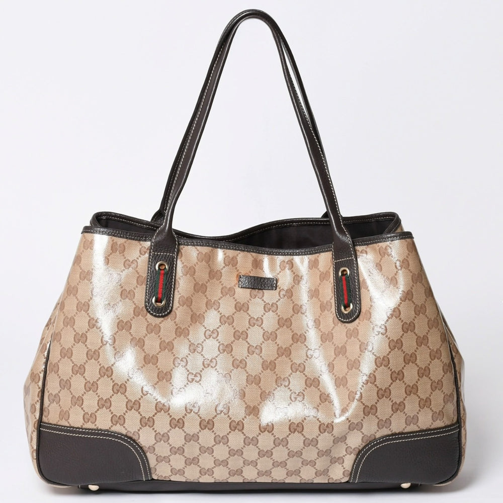 極美品 GUUCI グッチ Tote Bag トートバッグ GGキャンバス シェリーライン ブラウン ベージュ 293589 ゴールド金具 中古 4a002070