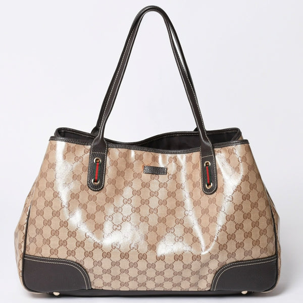 極美品 GUUCI グッチ Tote Bag トートバッグ GGキャンバス シェリーライン ブラウン ベージュ 293589 ゴールド金具 中古 4a002070