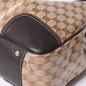極美品 GUUCI グッチ Tote Bag トートバッグ GGキャンバス シェリーライン ブラウン ベージュ 293589 ゴールド金具 中古 4a002070