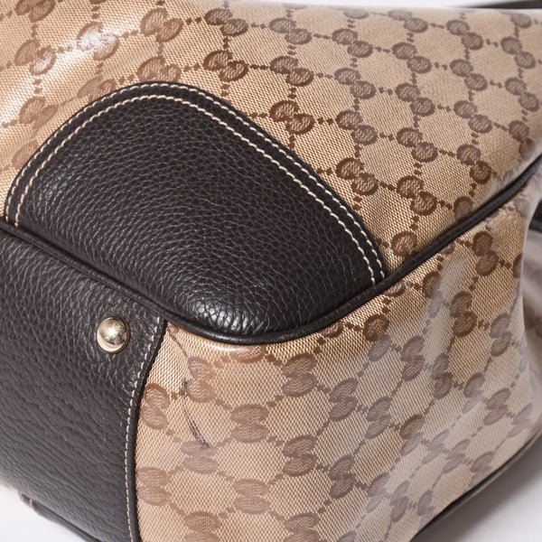 極美品 GUUCI グッチ Tote Bag トートバッグ GGキャンバス シェリーライン ブラウン ベージュ 293589 ゴールド金具 中古 4a002070