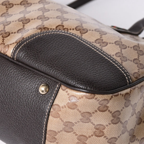 極美品 GUUCI グッチ Tote Bag トートバッグ GGキャンバス シェリーライン ブラウン ベージュ 293589 ゴールド金具 中古 4a002070