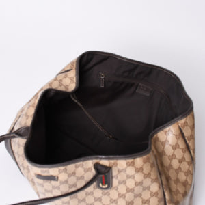 極美品 GUUCI グッチ Tote Bag トートバッグ GGキャンバス シェリーライン ブラウン ベージュ 293589 ゴールド金具 中古 4a002070