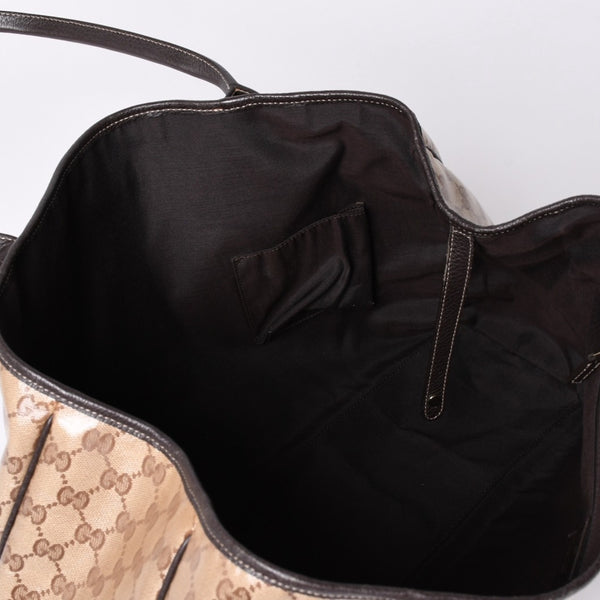 極美品 GUUCI グッチ Tote Bag トートバッグ GGキャンバス シェリーライン ブラウン ベージュ 293589 ゴールド金具 中古 4a002070