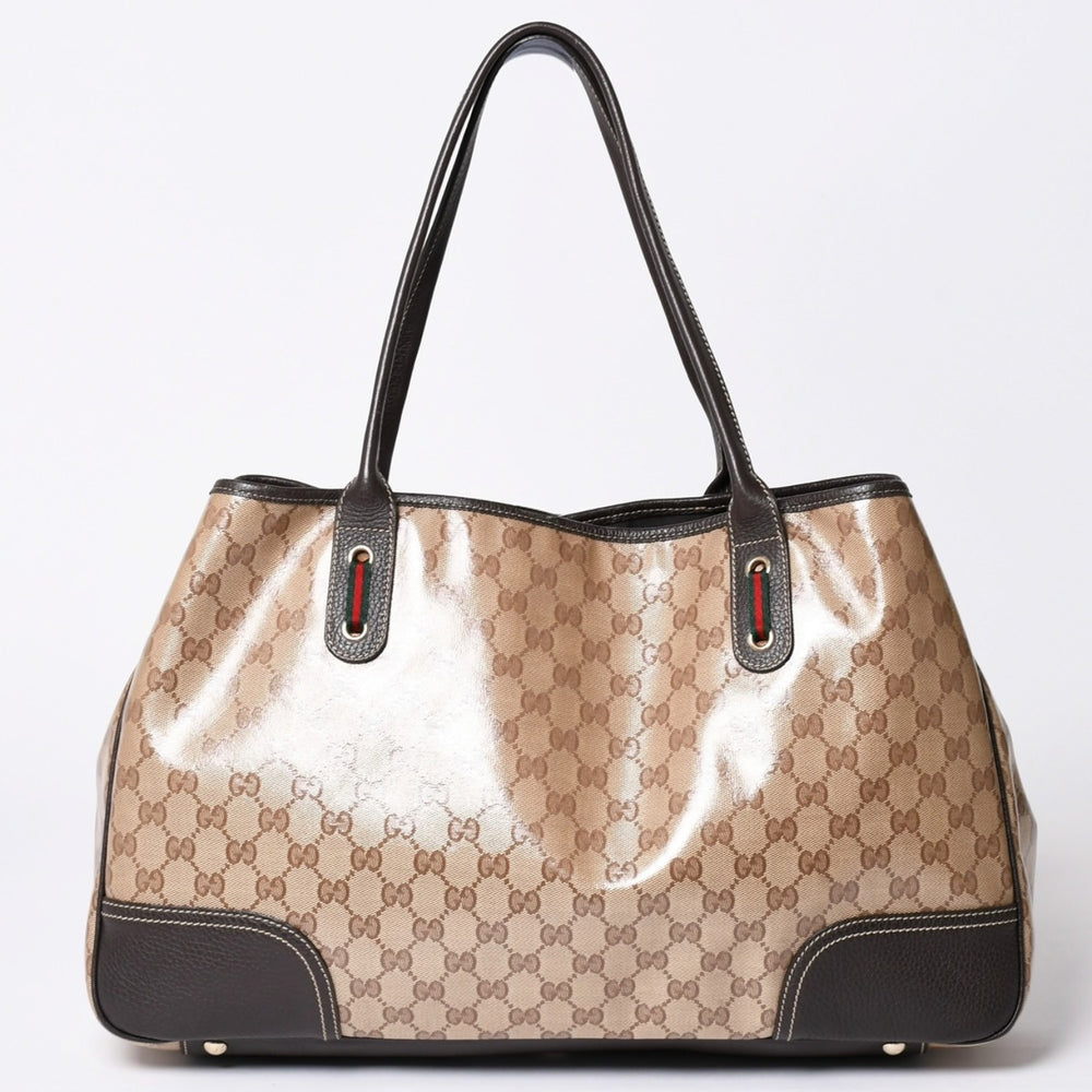 極美品 GUUCI グッチ Tote Bag トートバッグ GGキャンバス シェリーライン ブラウン ベージュ 293589 ゴールド金具 中古 4a002070