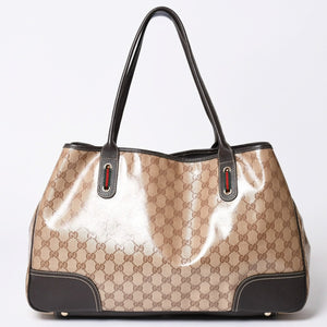 極美品 GUUCI グッチ Tote Bag トートバッグ GGキャンバス シェリーライン ブラウン ベージュ 293589 ゴールド金具 中古 4a002070