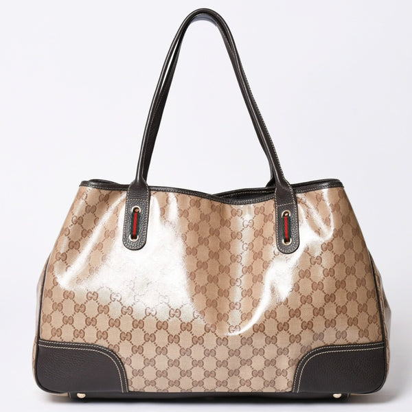 極美品 GUUCI グッチ Tote Bag トートバッグ GGキャンバス シェリーライン ブラウン ベージュ 293589 ゴールド金具 中古 4a002070