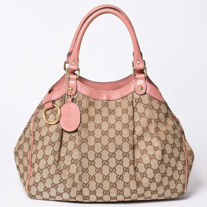 Very good condition GUCCI Gucci handbag 211944 GG canvas leather beige pink gold hardware used 4a002072