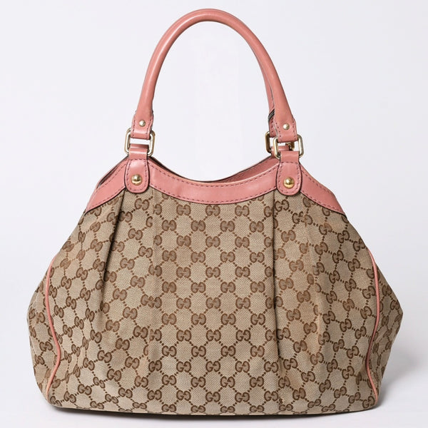 Very good condition GUCCI Gucci handbag 211944 GG canvas leather beige pink gold hardware used 4a002072
