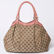 画像をギャラリービューアに読み込む, 極美品 GUCCI グッチ ハンドバッグ 211944 GGキャンバス レザー ベージュ ピンク ゴールド金具 中古 4a002072