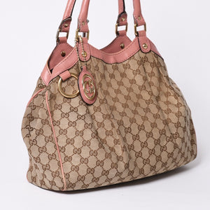 Very good condition GUCCI Gucci handbag 211944 GG canvas leather beige pink gold hardware used 4a002072