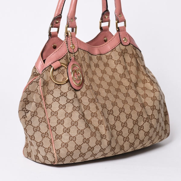 Very good condition GUCCI Gucci handbag 211944 GG canvas leather beige pink gold hardware used 4a002072