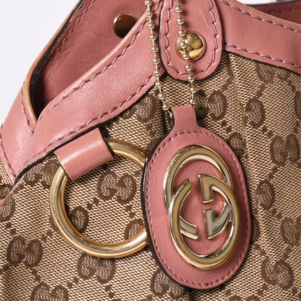 Very good condition GUCCI Gucci handbag 211944 GG canvas leather beige pink gold hardware used 4a002072