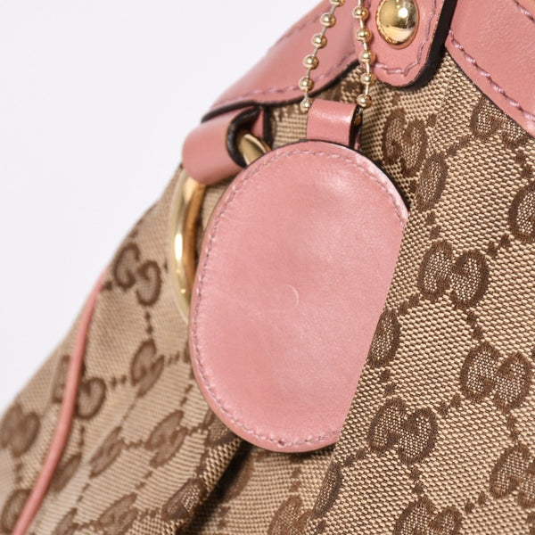 Very good condition GUCCI Gucci handbag 211944 GG canvas leather beige pink gold hardware used 4a002072