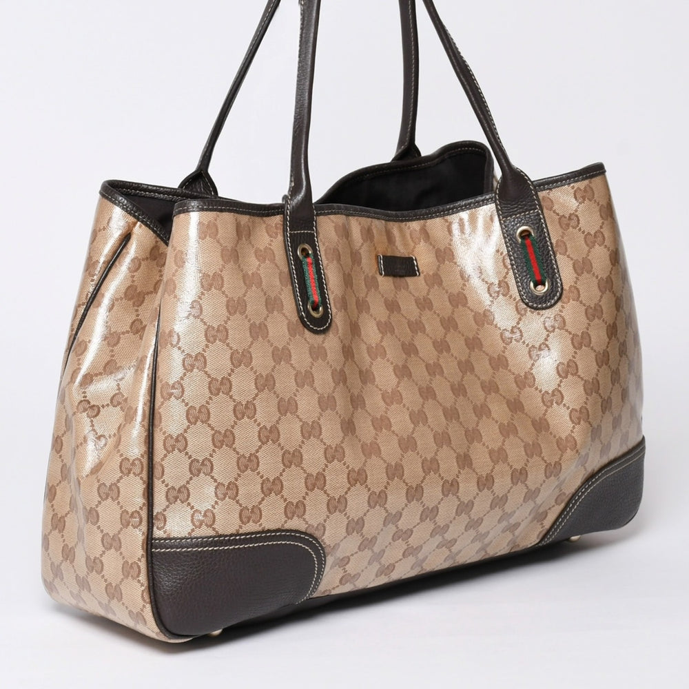 極美品 GUUCI グッチ Tote Bag トートバッグ GGキャンバス シェリーライン ブラウン ベージュ 293589 ゴールド金具 中古 4a002070