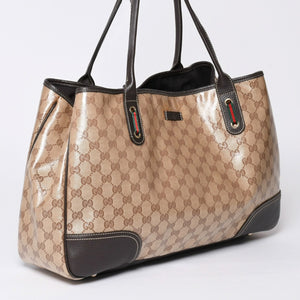 極美品 GUUCI グッチ Tote Bag トートバッグ GGキャンバス シェリーライン ブラウン ベージュ 293589 ゴールド金具 中古 4a002070