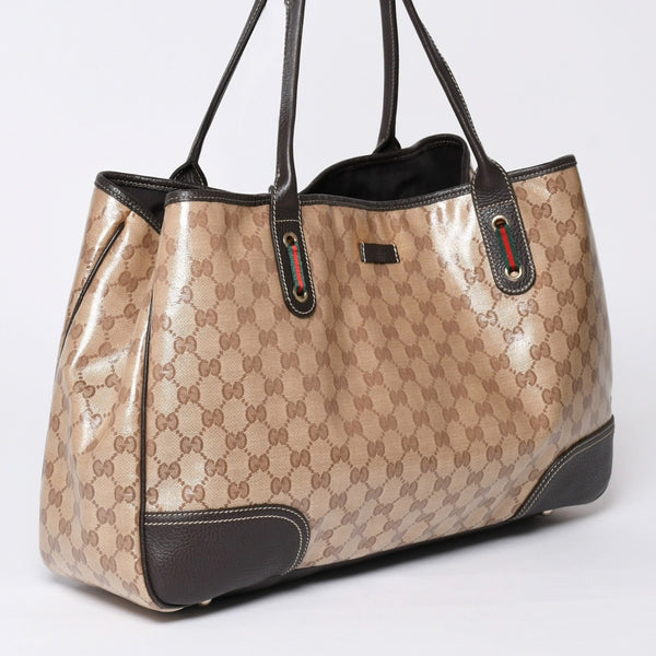 極美品 GUUCI グッチ Tote Bag トートバッグ GGキャンバス シェリーライン ブラウン ベージュ 293589 ゴールド金具 中古 4a002070