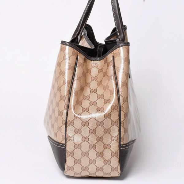 極美品 GUUCI グッチ Tote Bag トートバッグ GGキャンバス シェリーライン ブラウン ベージュ 293589 ゴールド金具 中古 4a002070