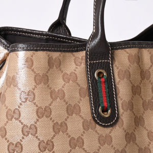 極美品 GUUCI グッチ Tote Bag トートバッグ GGキャンバス シェリーライン ブラウン ベージュ 293589 ゴールド金具 中古 4a002070