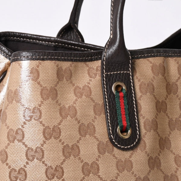 極美品 GUUCI グッチ Tote Bag トートバッグ GGキャンバス シェリーライン ブラウン ベージュ 293589 ゴールド金具 中古 4a002070