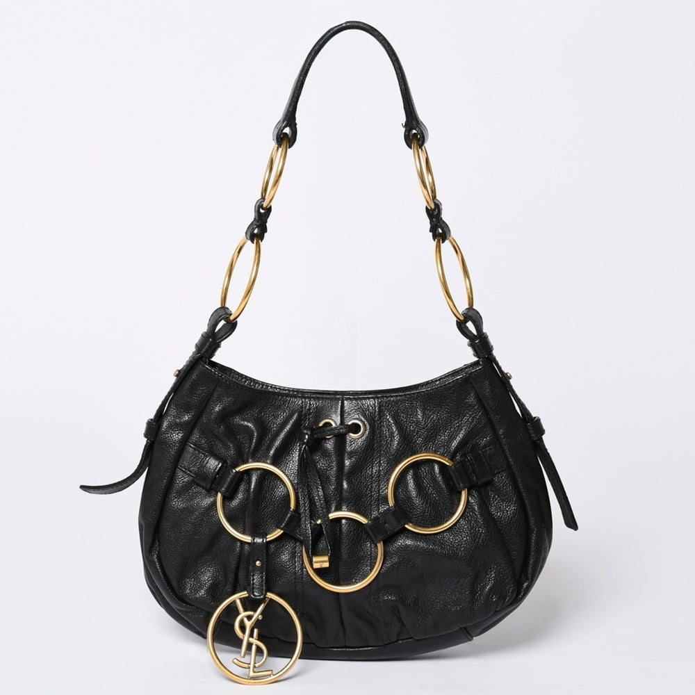 Very Good Condition YVES SAINT LAURENT Yves Saint Laurent Handbag Gold Ring Leather Black Used 4a002094