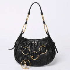 Very Good Condition YVES SAINT LAURENT Yves Saint Laurent Handbag Gold Ring Leather Black Used 4a002094
