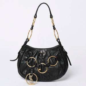 Very Good Condition YVES SAINT LAURENT Yves Saint Laurent Handbag Gold Ring Leather Black Used 4a002094