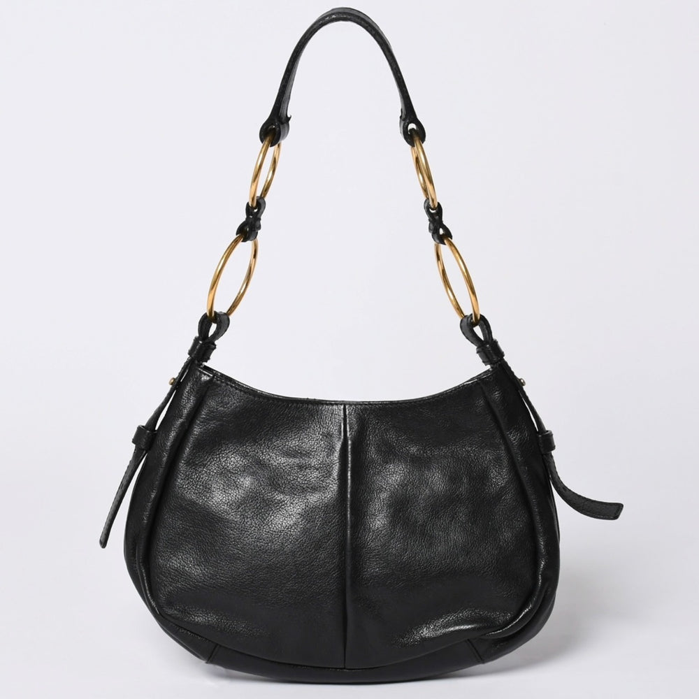 Very Good Condition YVES SAINT LAURENT Yves Saint Laurent Handbag Gold Ring Leather Black Used 4a002094