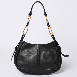 Very Good Condition YVES SAINT LAURENT Yves Saint Laurent Handbag Gold Ring Leather Black Used 4a002094