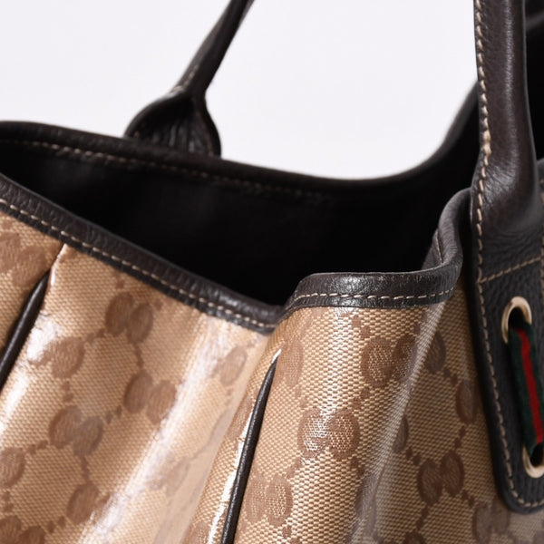 極美品 GUUCI グッチ Tote Bag トートバッグ GGキャンバス シェリーライン ブラウン ベージュ 293589 ゴールド金具 中古 4a002070