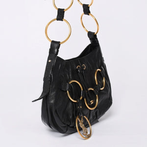 Very Good Condition YVES SAINT LAURENT Yves Saint Laurent Handbag Gold Ring Leather Black Used 4a002094