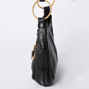 Very Good Condition YVES SAINT LAURENT Yves Saint Laurent Handbag Gold Ring Leather Black Used 4a002094
