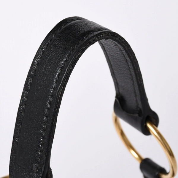 Very Good Condition YVES SAINT LAURENT Yves Saint Laurent Handbag Gold Ring Leather Black Used 4a002094